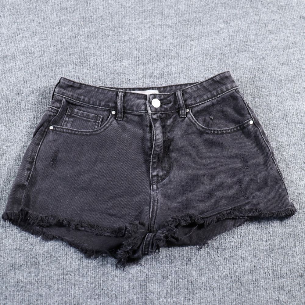 PacSun Womens High Rise Distressed Denim Shorts Gray Black Frayed Thrash Size 26